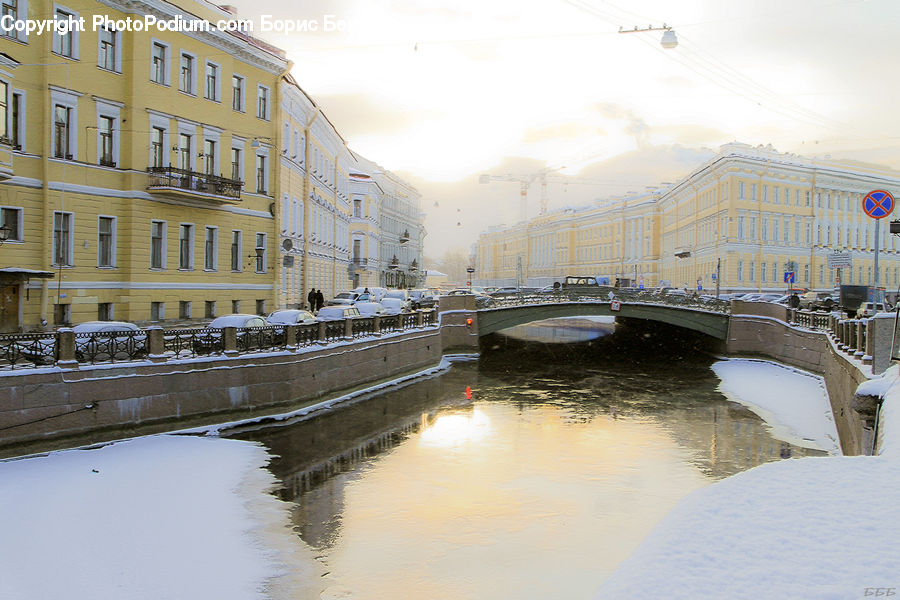 Canal, Outdoors, River, Water, Train, Vehicle, City