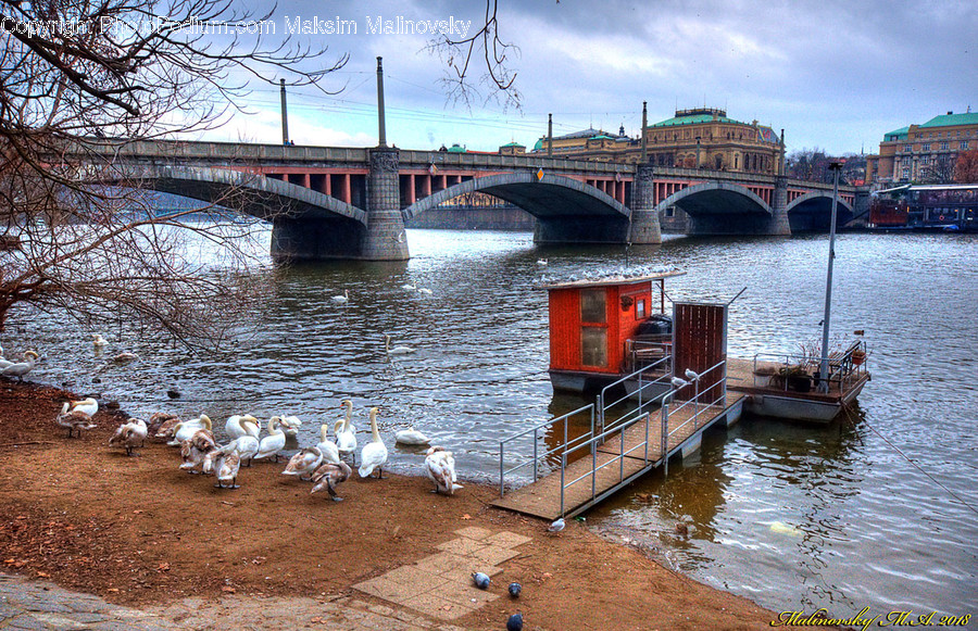 Bridge, Building, Canal, Outdoors, Water