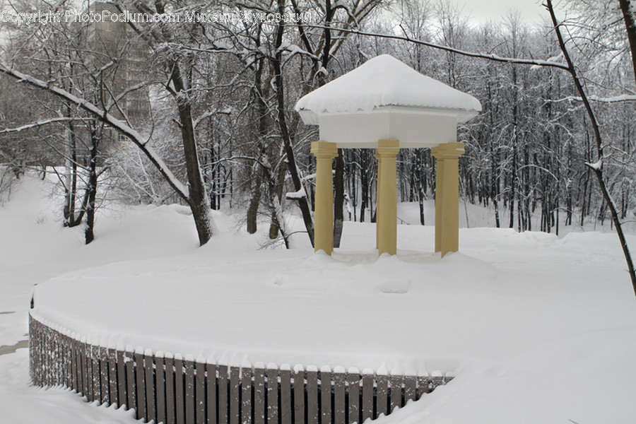 Outdoors, Snow, Gazebo, Bird Feeder, Flora