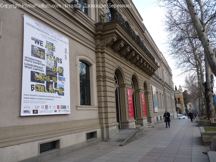 Poster, Building, Kiosk, City, Road