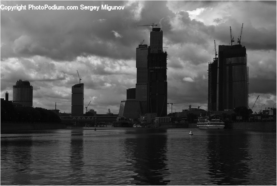 Constriction Crane, Construction, Boat, Watercraft, City, Downtown, Urban