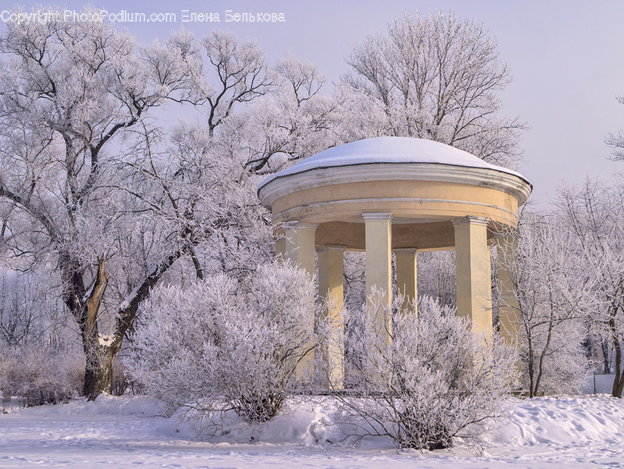 Gazebo, Outdoors, Snow, Building, House