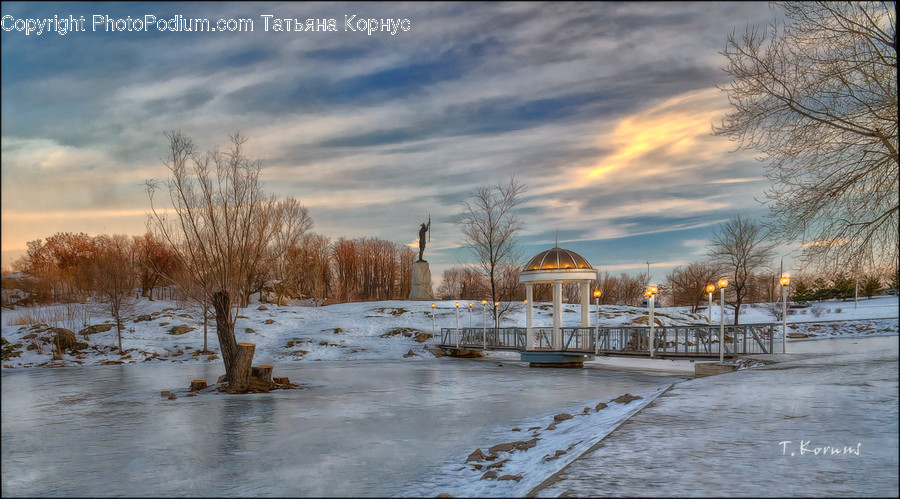 Gazebo, Flood, Nature, Outdoors, Snow