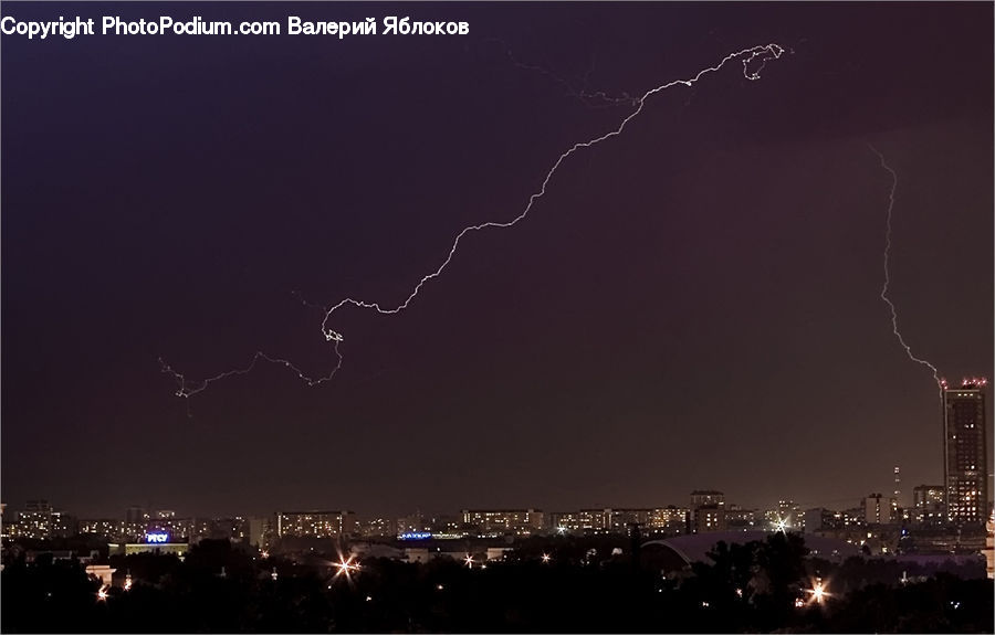 Night, Outdoors, Storm, Thunderstorm, Weather, City, Downtown
