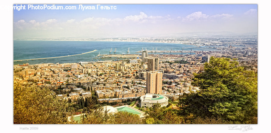 Aerial View, City, Downtown, Metropolis, Urban, Collage, Poster