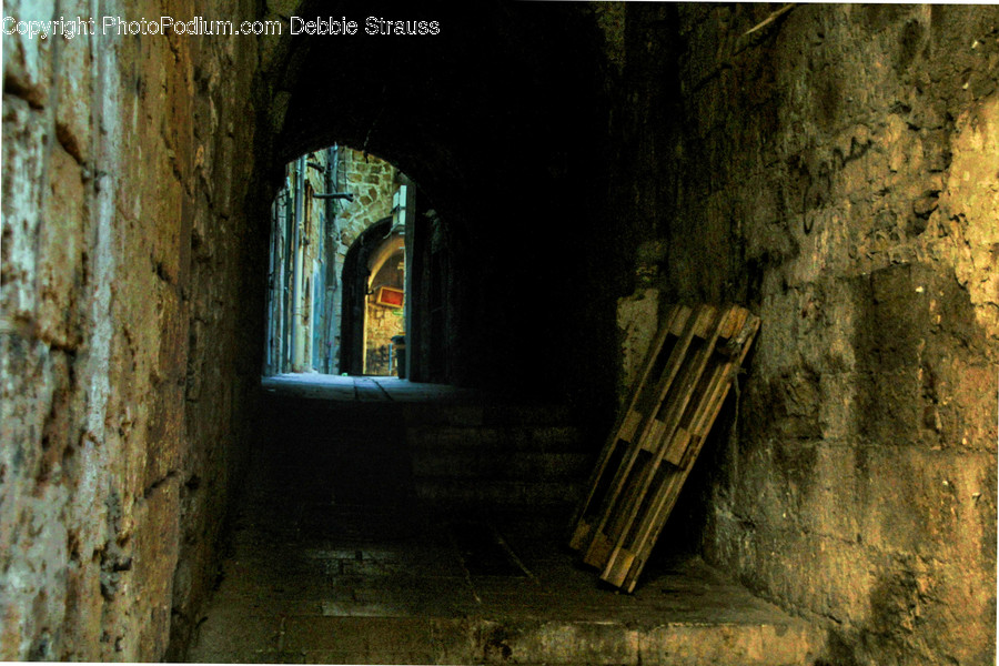 Bench, Tunnel, Crypt, Corridor, Building