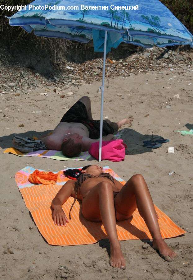 Umbrella, Luggage, Suitcase, Outdoors, Sand, Soil, Bikini
