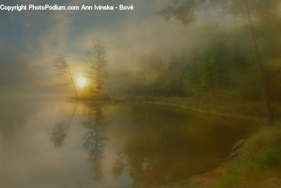 Dawn, Dusk, Sky, Sunrise, Sunset, Fog, Land