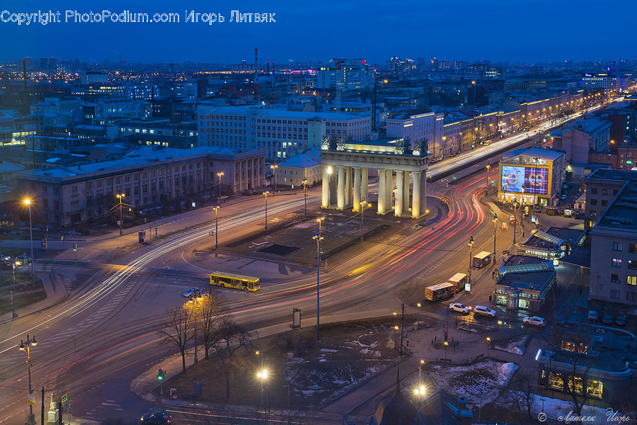 Freeway, Road, Intersection, Building, City