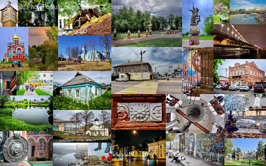 Collage, Poster, Architecture, Building, Church