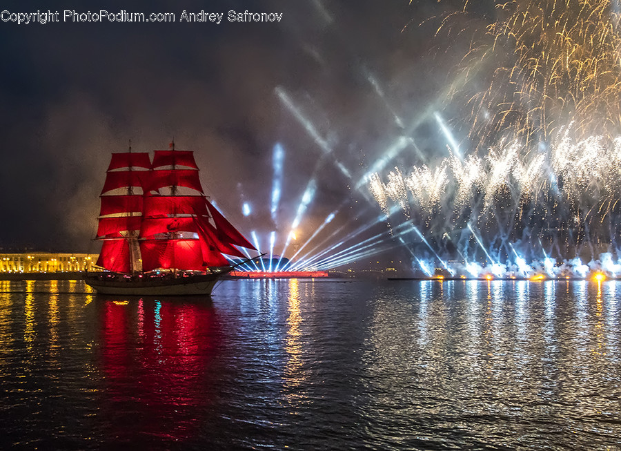 Boat, Transportation, Vessel, Watercraft, Fireworks
