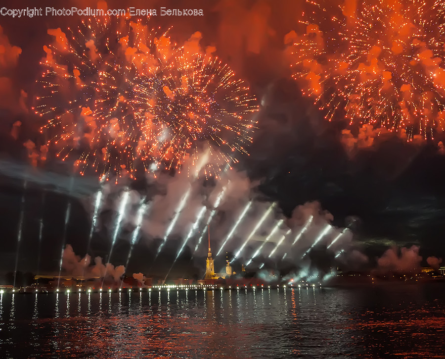 Fireworks, Night, Outdoors, Lighting, Building