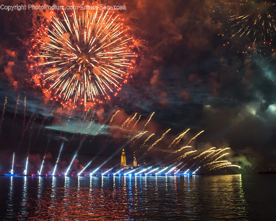Fireworks, Night, Outdoors, Flora, Grass