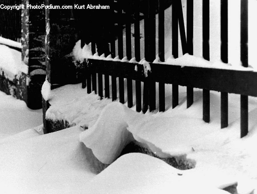 Ice, Outdoors, Snow, Fence, Chair, Furniture, Bench