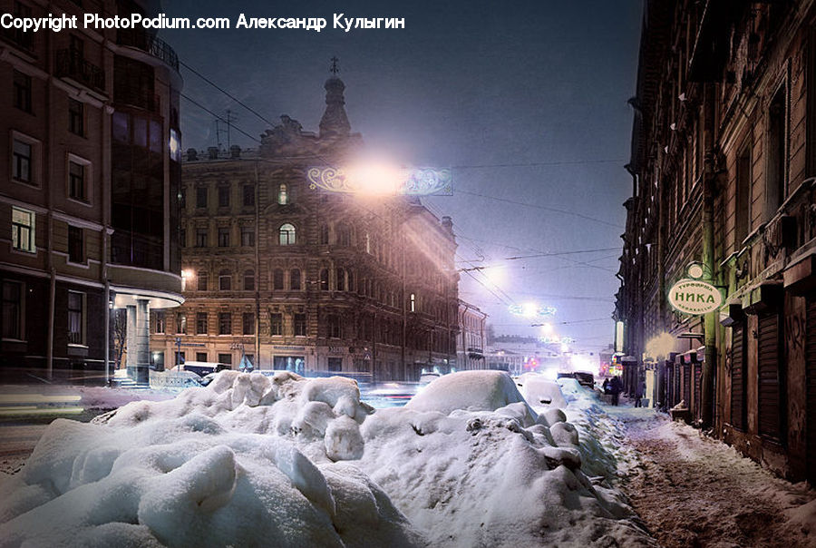 Blizzard, Outdoors, Snow, Weather, Winter, Ice, Downtown