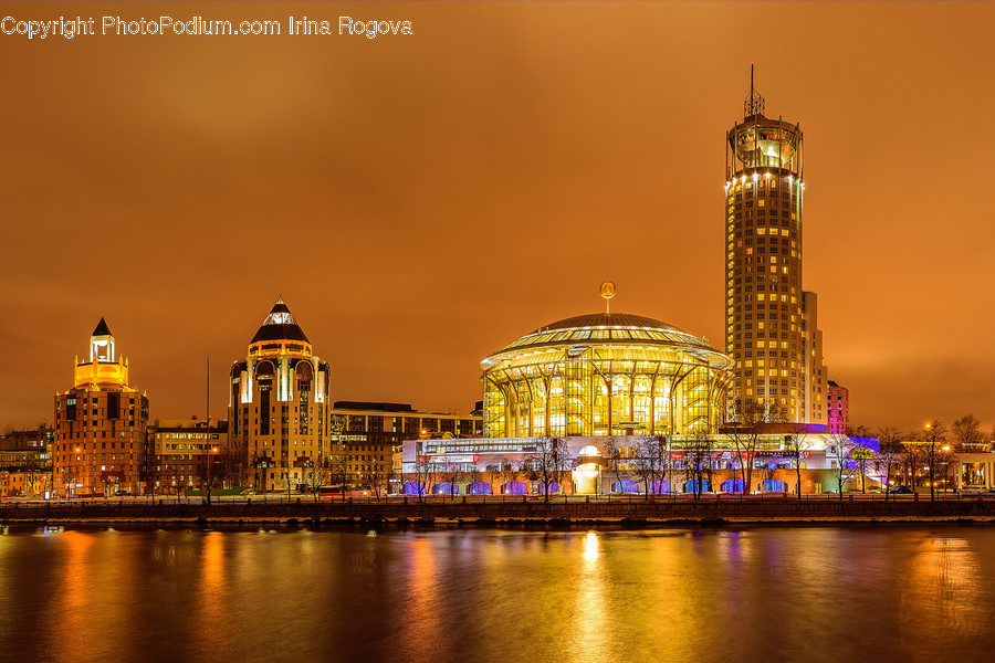 Building, City, Town, Urban, Night
