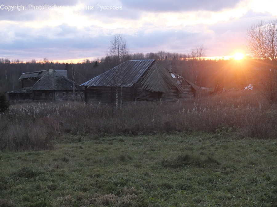 Field, Grassland, Outdoors, Building, Countryside