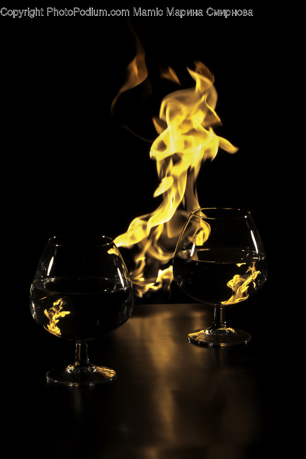 Fire, Flame, Glass, Goblet, Beverage