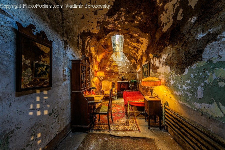 Chair, Furniture, Bench, Crypt, Corridor