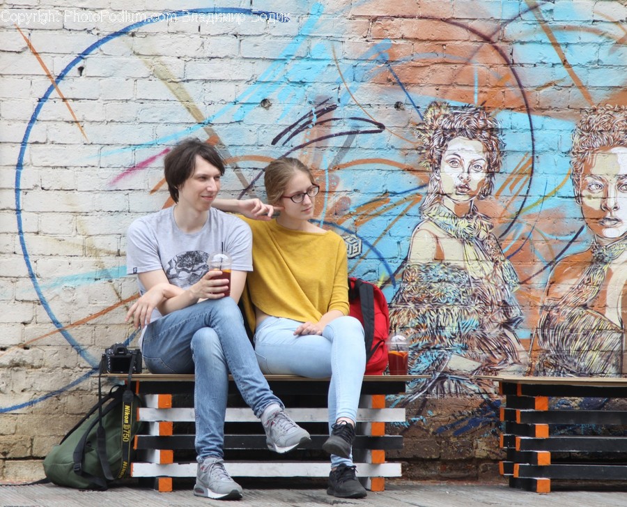 Human, People, Person, Bench, Graffiti