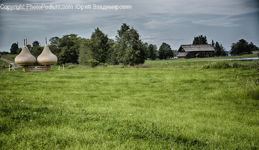 Field, Grassland, Outdoors, Building, Cabin