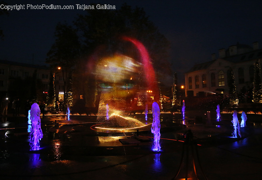 Fountain, Water, Lighting, Night Life, Building