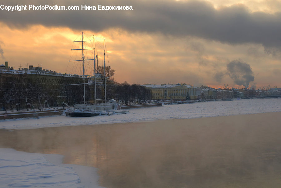 Boat, Watercraft, Yacht, Factory, Refinery, Fog, Pollution