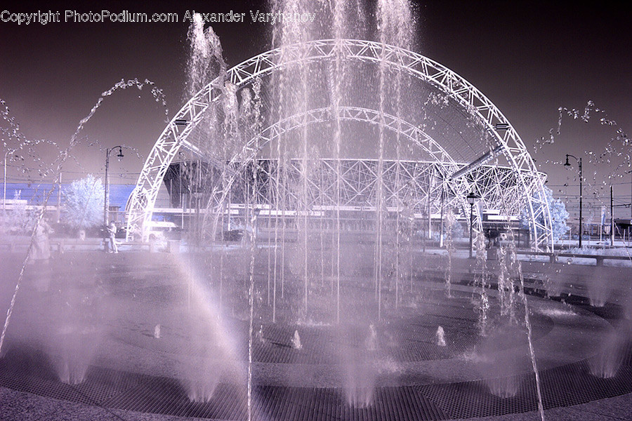 Fountain, Water, Building, City, Town