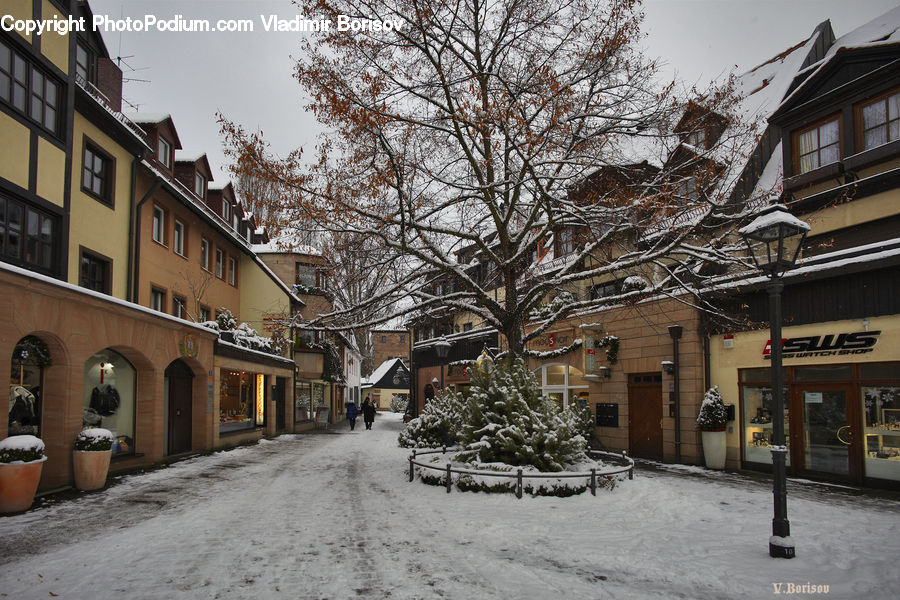 Ice, Outdoors, Snow, Building, Housing, Villa, Cobblestone