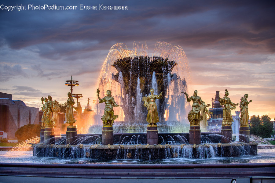 Fountain, Water, Art, Sculpture, Painting