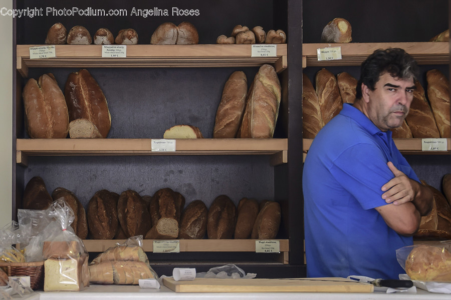 Food, Bread, Human, Person, Shelf