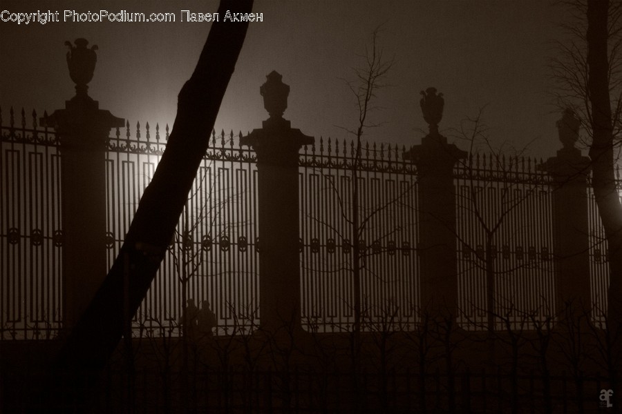Silhouette, Fence, Gate, Railing