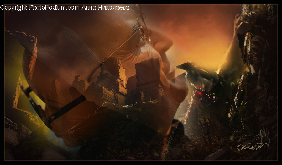 Art, Painting, Fireman, Fire, Animal