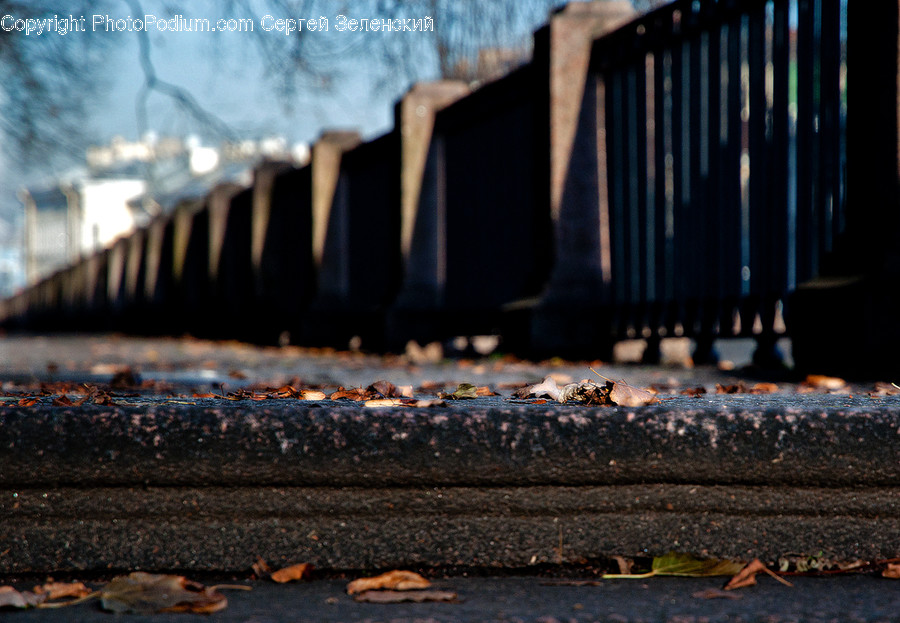Banister, Handrail, Ground, Tarmac, Asphalt
