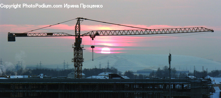 Boat, Watercraft, Constriction Crane, Dawn, Dusk, Sky, Sunrise