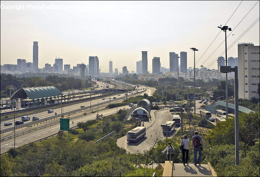 Aerial View, Freeway, Road, City, Downtown, Metropolis, Urban