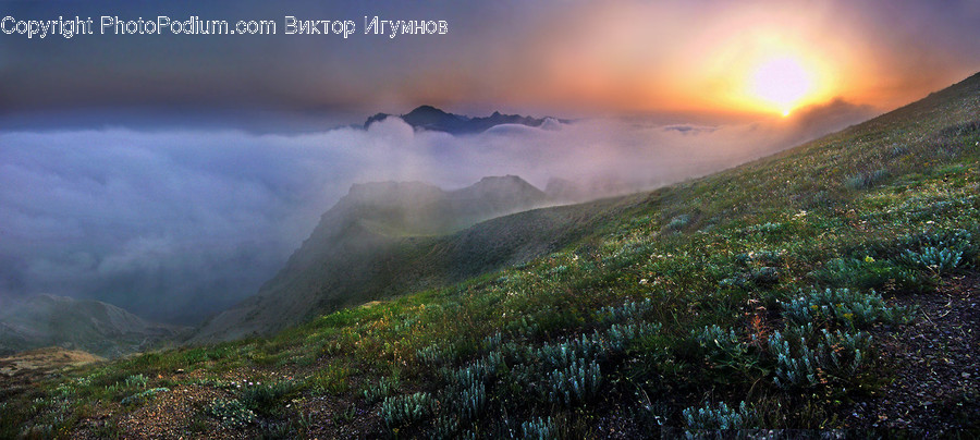 Nature, Outdoors, Light, Flare, Mountain Range