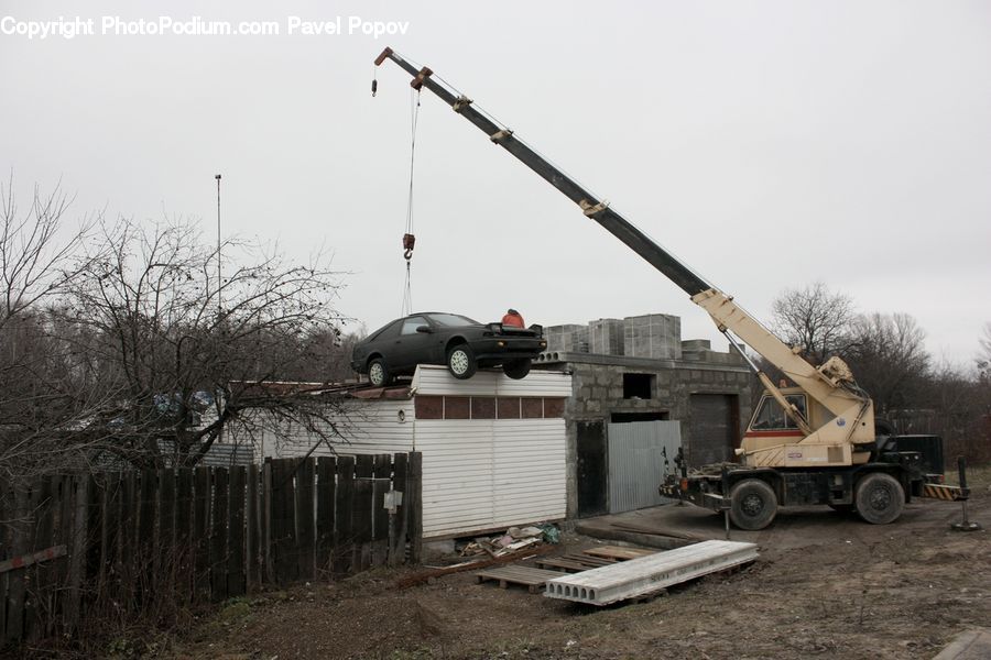 Truck, Vehicle, Housing, Mobile Home, Automobile, Car, Constriction Crane