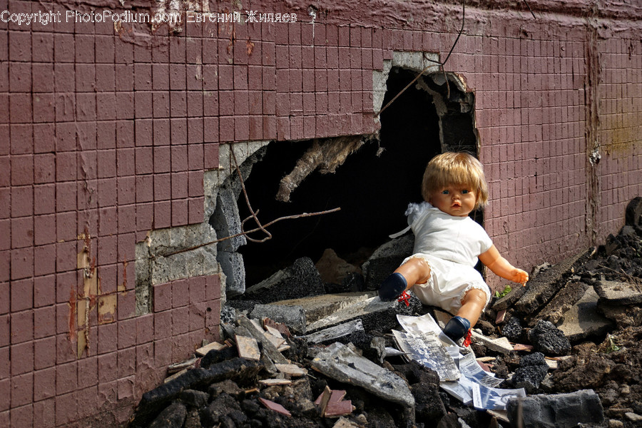 Brick, Rubble, Hole, Human, Person