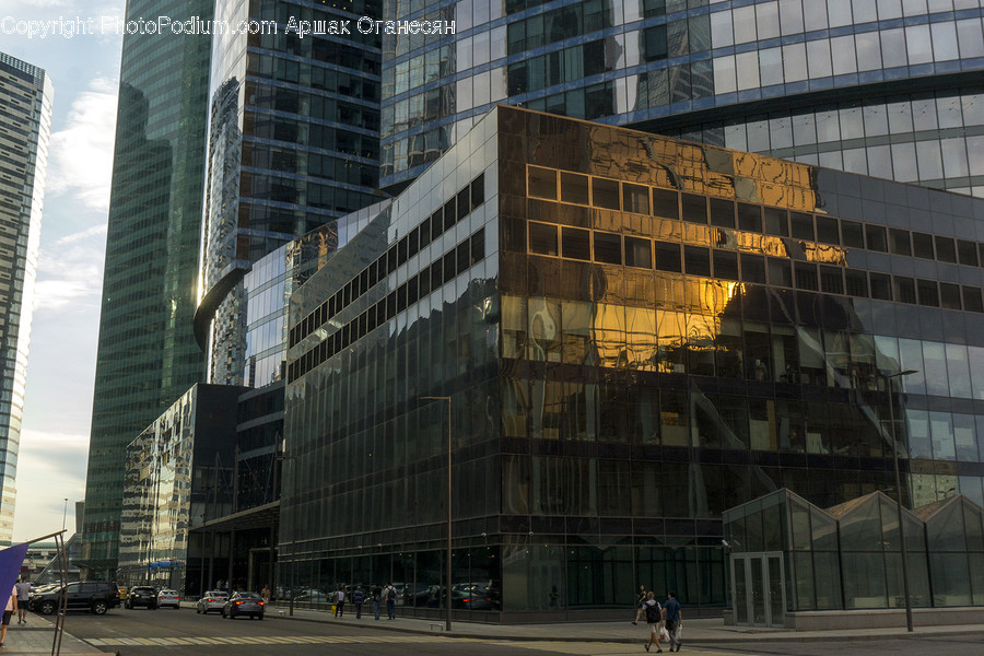 Office Building, Building, Person, Human, Road