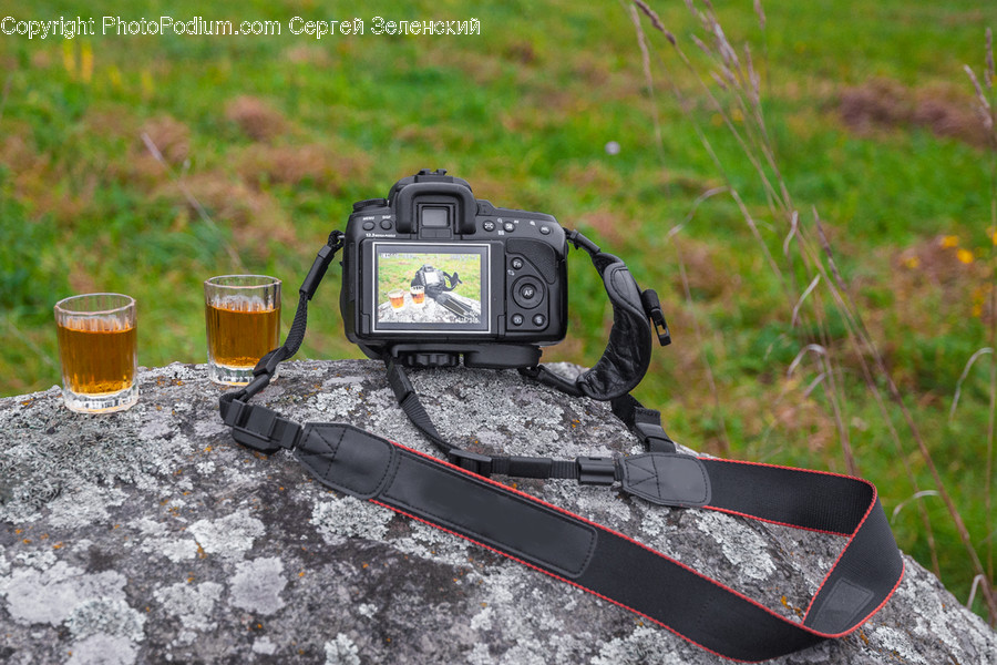 Camera, Electronics, Strap, Beer, Drink