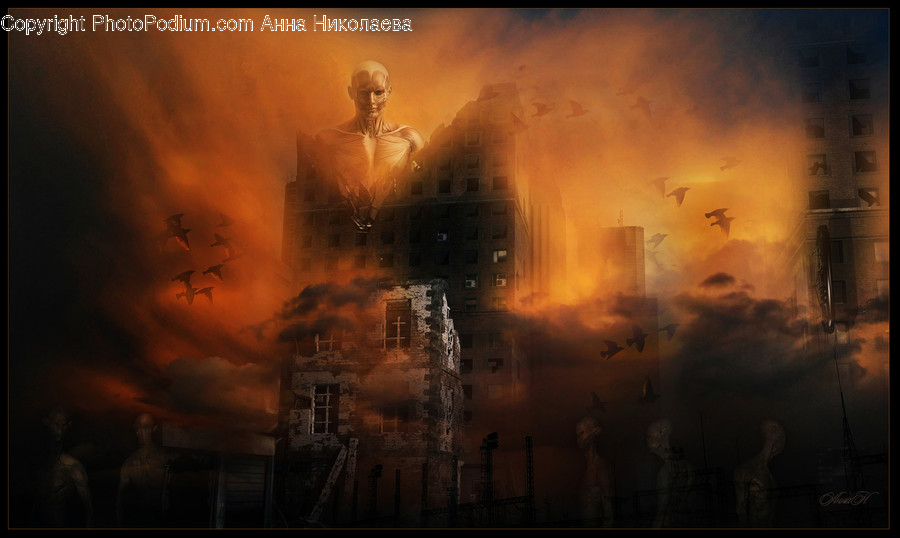 Painting, Art, Town, Metropolis, Urban