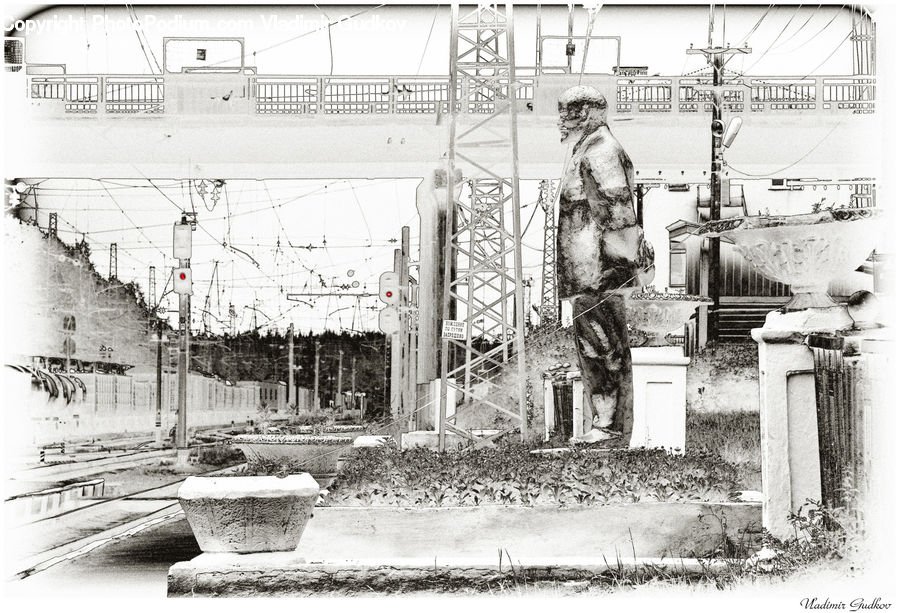 Drawing, Sketch, Alley, Alleyway, Road, Street, Town