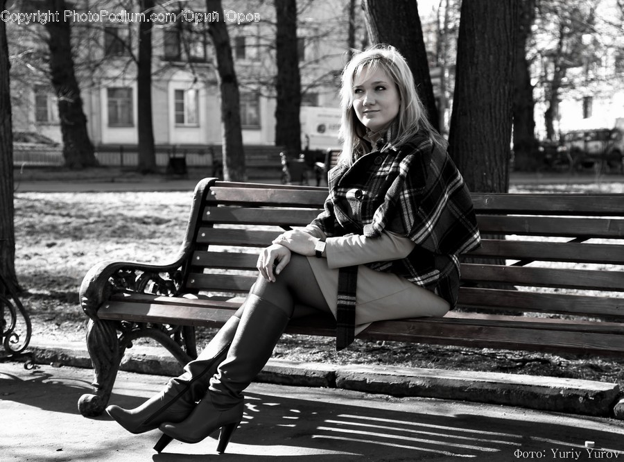 Furniture, Bench, Person, Human, Sitting