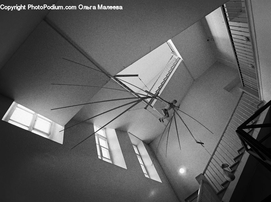 Architecture, Housing, Skylight, Window, Banister, Handrail, Staircase