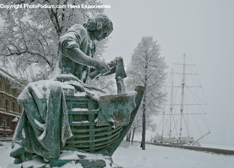 Art, Sculpture, Statue, Ice, Outdoors, Snow, Rock
