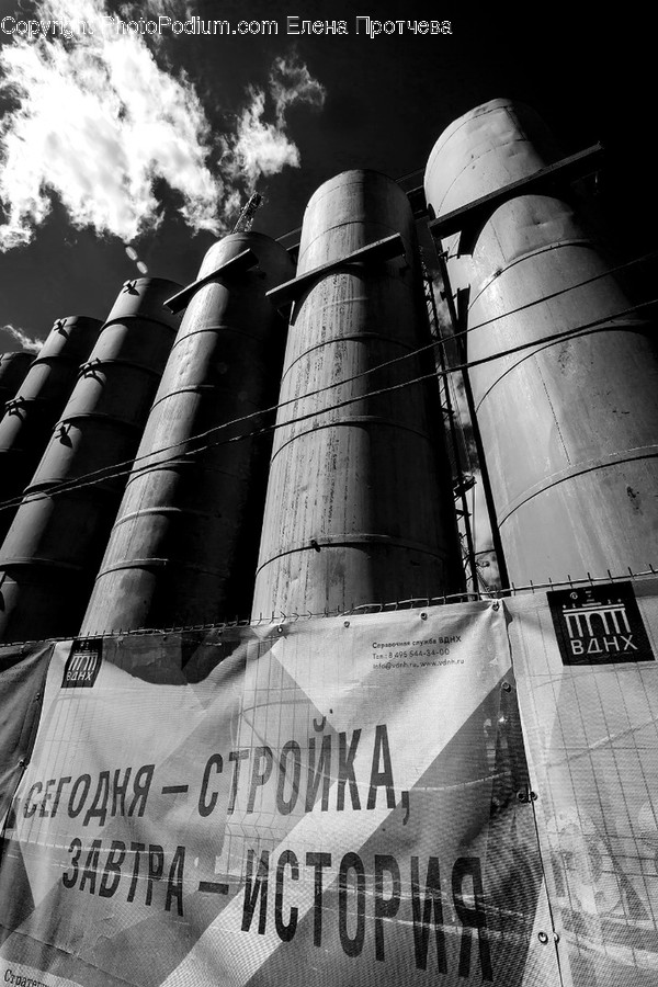 Building, Factory, Refinery, Text, Cylinder