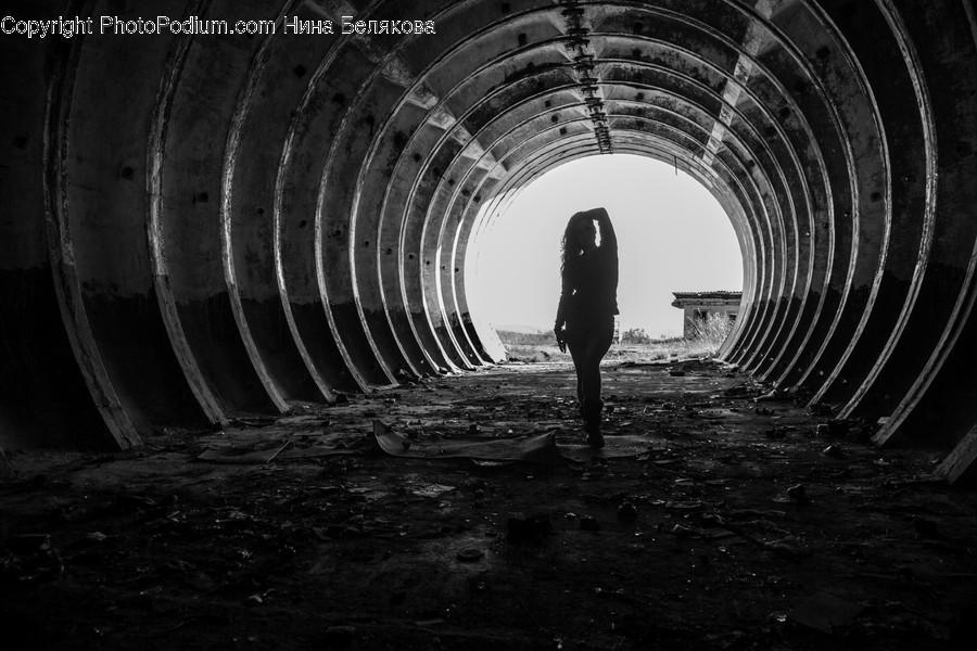 Tunnel, Person, Human, Silhouette, Corridor