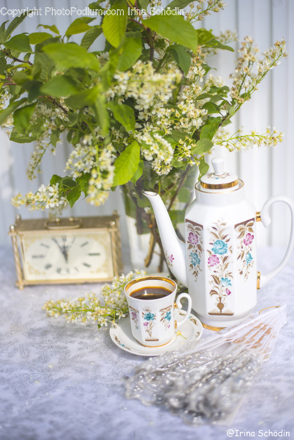 Pottery, Porcelain, Art, Plant, Analog Clock