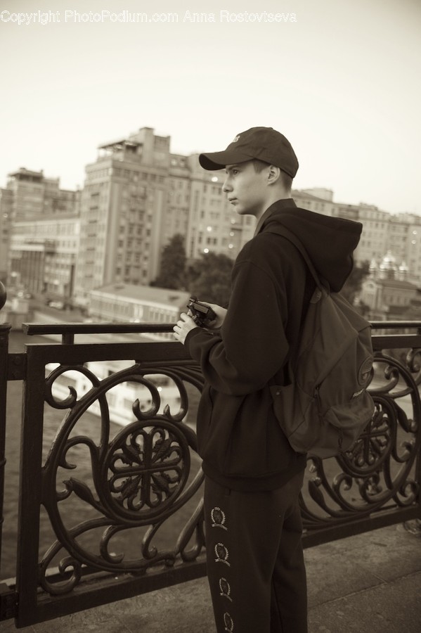 Apparel, Clothing, Railing, Human, Person